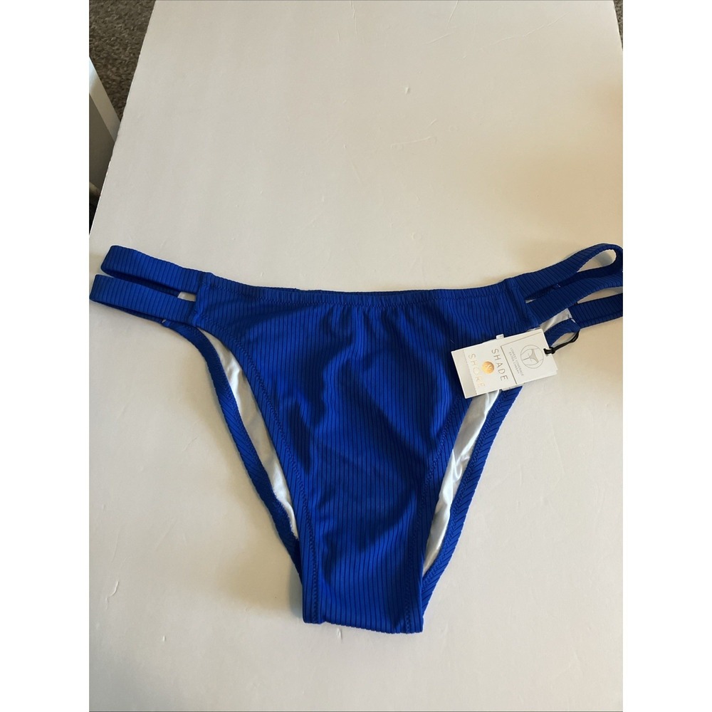 Shade & Shore Cobalt Blue Bikini Bottom Ribbed Size XL Side Cut Out C623